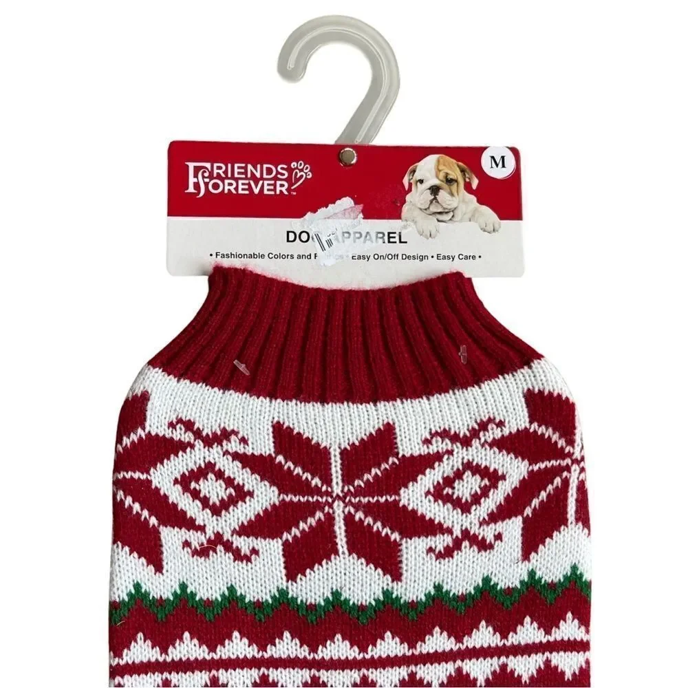 Friends Forever Knit Pet Holiday Red & White Ugly Sweater Medium NWT